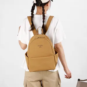 Casual nylon backpack for women, large capacity travel school book bag light brown daily use