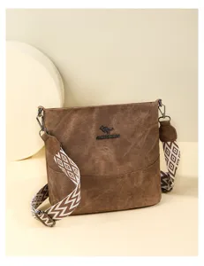 Stylish brown soft leather bucket bag for women, large capacity shoulder messenger handbag.