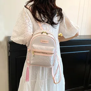 Women Mini Backpack Embossed Nylon Casual Travel School Bag With Tassel Cute Daypack Fashion Designer Handbag