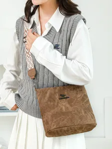 Stylish soft leather bucket bag for women with wide strap, casual shoulder crossbody design.