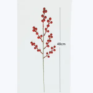 Artificial winterberry red fruit branch 48cm fake berry stem for New Year decor