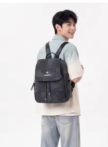 Stylish washed canvas backpack with drawstring flap and large capacity for casual travel daily use.