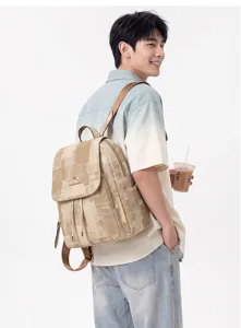 Stylish casual canvas backpack with vintage washed texture, flap and drawstring closure.