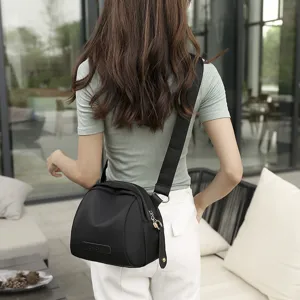 Women black nylon crossbody shell bag casual shoulder bag wide strap daily handbag
