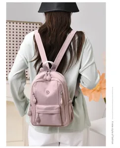 Women mini nylon backpack waterproof casual daily shoulder bag multi-pocket pink school bag