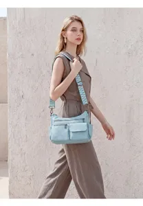 Retro soft leather multi-pocket crossbody bag women large capacity commuter shoulder bag