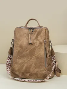 Women PU Leather Vintage Backpack Casual Large Capacity Travel School Bag Fashion Daypack