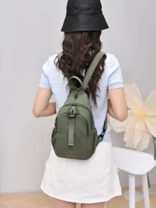 Women nylon backpack multi-pocket casual daily lightweight travel daypack green shoulder bag