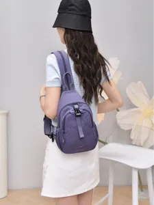 Women nylon chest bag casual multi-pocket crossbody backpack lightweight purple travel daypack