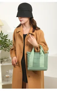 Japanese style canvas tote bag for women, casual green hand bag for daily commuting and lunch.