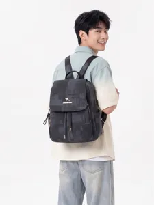 Casual canvas backpack for men with drawstring flap, large capacity, and stylish design.