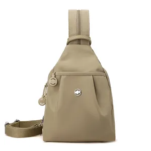 Casual minimalist sling backpack for women and men, stylish khaki nylon chest daypack