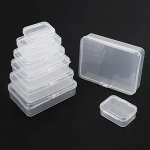 Détail de boîte de rangement plastique transparent, organisateur rectangulaire PP multi-tailles.