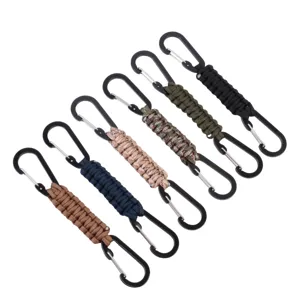 Outdoor Paracord Keychain Heavy Duty Double Carabiner D Ring Clip Hand Woven Nylon Rope Survival Gear Key Ring