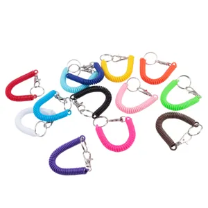 Colorful plastic spring coiled keychain stretchy spiral rope with metal clasp key ring