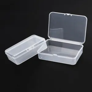 Boîte de rangement rectangulaire transparente en plastique PP, détail pour petites pièces.