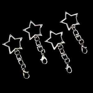 Silberner Stern Schlüsselanhänger Karabinerverschluss Metall DIY Schmuck Zubehör 4 Stück