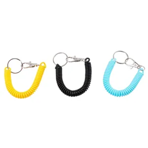 Colorful coiled spring keychain set with metal lobster clasp and ring anti lost lanyard