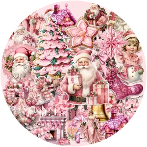 Pink Christmas theme sticker set showing various festive holiday designs and details.
