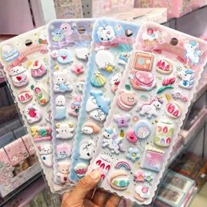 Cute Cartoon Animal 3D Stereo Bubble Stickers Kids Reward Decorative Stickers PVC Kawaii DIY Scrapbook Stationery Decals