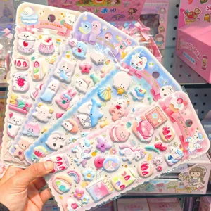 Cute 3D puffy diamond stickers featuring adorable cartoon animals and magical elements for kids.
