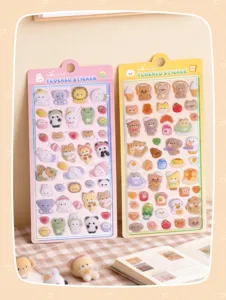 Cute 3D flocked animal stickers set, Japanese cartoon embossed decorative stickers for kids.