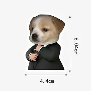 Funny dog head in suit design DIY sticker detail shot, perfect for luggage and laptop.