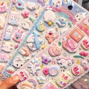 Cute 3D puffy stickers cartoon animal unicorn sticker decorative DIY children reward crafts