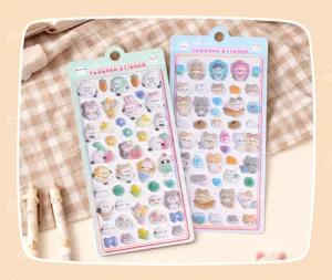 Cute Japanese cartoon flocked animal stickers 3D embossed decorative reward stickers for kids.