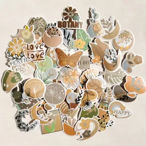Böhmisches botanisches Aufkleber-Set, sortierte erdige Blumen- und Schmetterlings-Designs, 50 Stk.