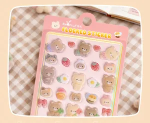 Japanese cartoon flocked embossed animal stickers 3D cute decorative reward stickers pack