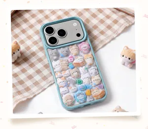 Cute 3D Flocked Cat Phone Case Japanese Cartoon Animal Decal Soft Touch Decorative Cover