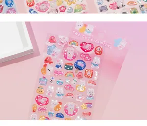 Cute 3D crystal cartoon animal stickers for DIY phone case, lovely rabbit and sushi designs.
