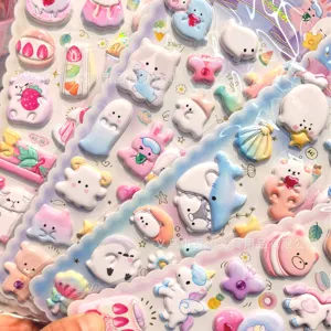 Cute 3D bubble stickers featuring adorable cartoon animals, glitter diamond accents for kids and craft.