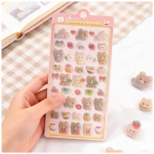Cute 3D flocked animal stickers Japanese cartoon relief decorative reward stickers for kids