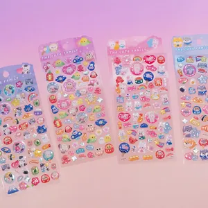 Cute 3D crystal stickers with cartoon animals like rabbits and cats for phone case and diary DIY.