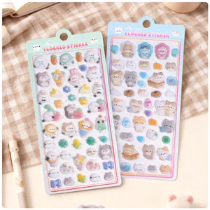 Japanese cartoon flocked embossed animal stickers cute 3D decorative reward stickers