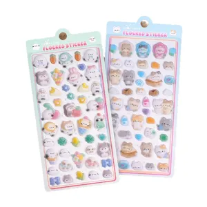 Cute Japanese cartoon flocked embossed animal stickers 3D decorative reward stickers for kids