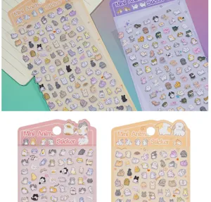 Close-up detail of cute 3d mini animal stickers for creative kids decoration crafts.