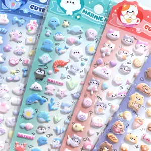Close-up detail of cute 3D puffy cartoon animal stickers, perfect for DIY crafts and decor.