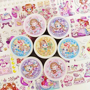 Cute anime style washi tape set for journaling, scrapbooking, and DIY decorative crafts.