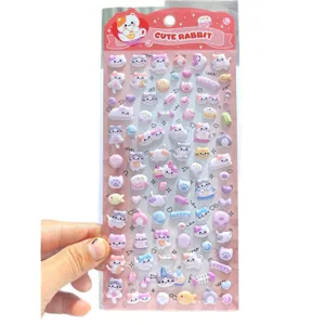 3D cat rabbit puffy stickers, cute cartoon animal foam sticker for kids DIY and phone decor.