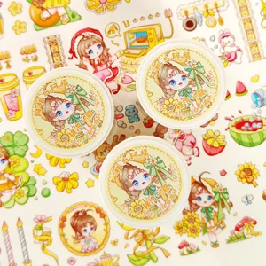 Cute Aritao & Afu washi tape rolls set, decorative masking tape for scrapbooking and journaling.