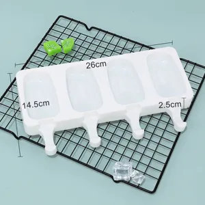 Weißes 4-Mulden Silikon Eiscreme Form am Stiel Hersteller DIY Küche Backen Werkzeug