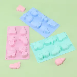 6-Cavity Silicone Baby Bottle Footprint Cake Mold DIY Baking Chocolate Soap Molds