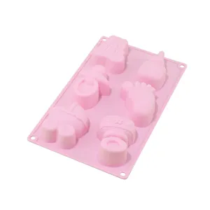 6-cavity baby silicone mold for cake, fondant, and DIY soap making. Pink baking tool.