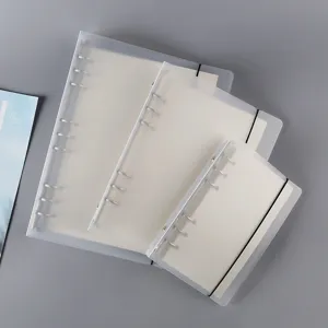Translucent PP frosted loose-leaf binder notebook cover with elastic band, multiple sizes detailed view.