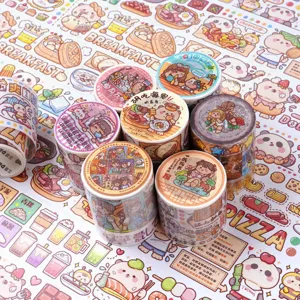Cute cartoon character washi tape rolls set, perfect for journaling, scrapbooking, and crafts.