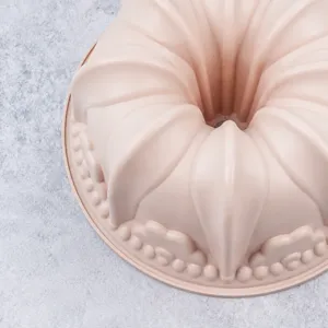 Silicone bundt cake mold, heat resistant baking pan for kitchen, pink dessert tool.