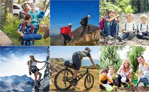 Équipement de camping de randonnée et de survie en plein air affichant des outils multifonctions.